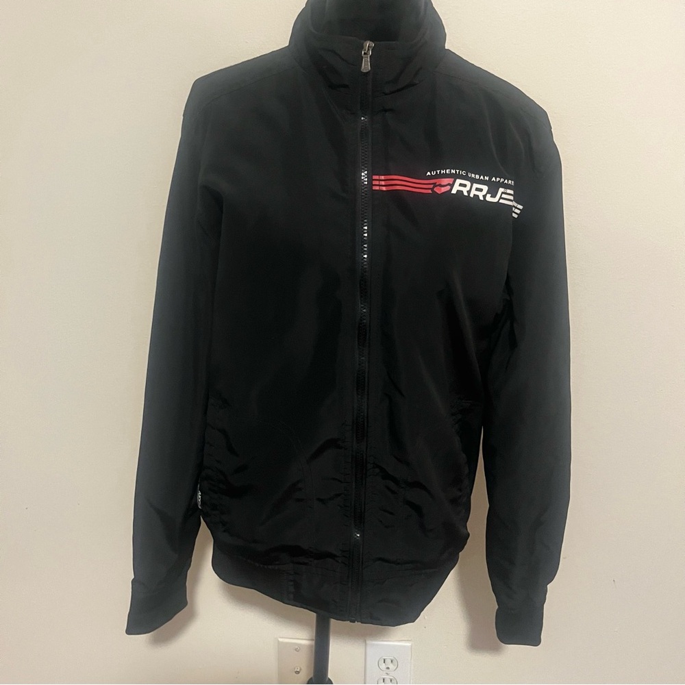RRJ Authentic Apparel Men’s Black Nylon Jacket Sz L‎